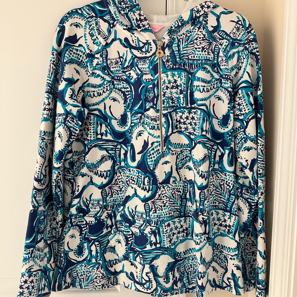 Lilly Pulitzer skipper popover hoodie blue elephant L